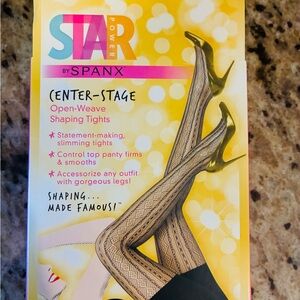 Spanx sz B Back Drop Black Open Weave Diamond  Stripe Shaping Tights # 2062 NWT